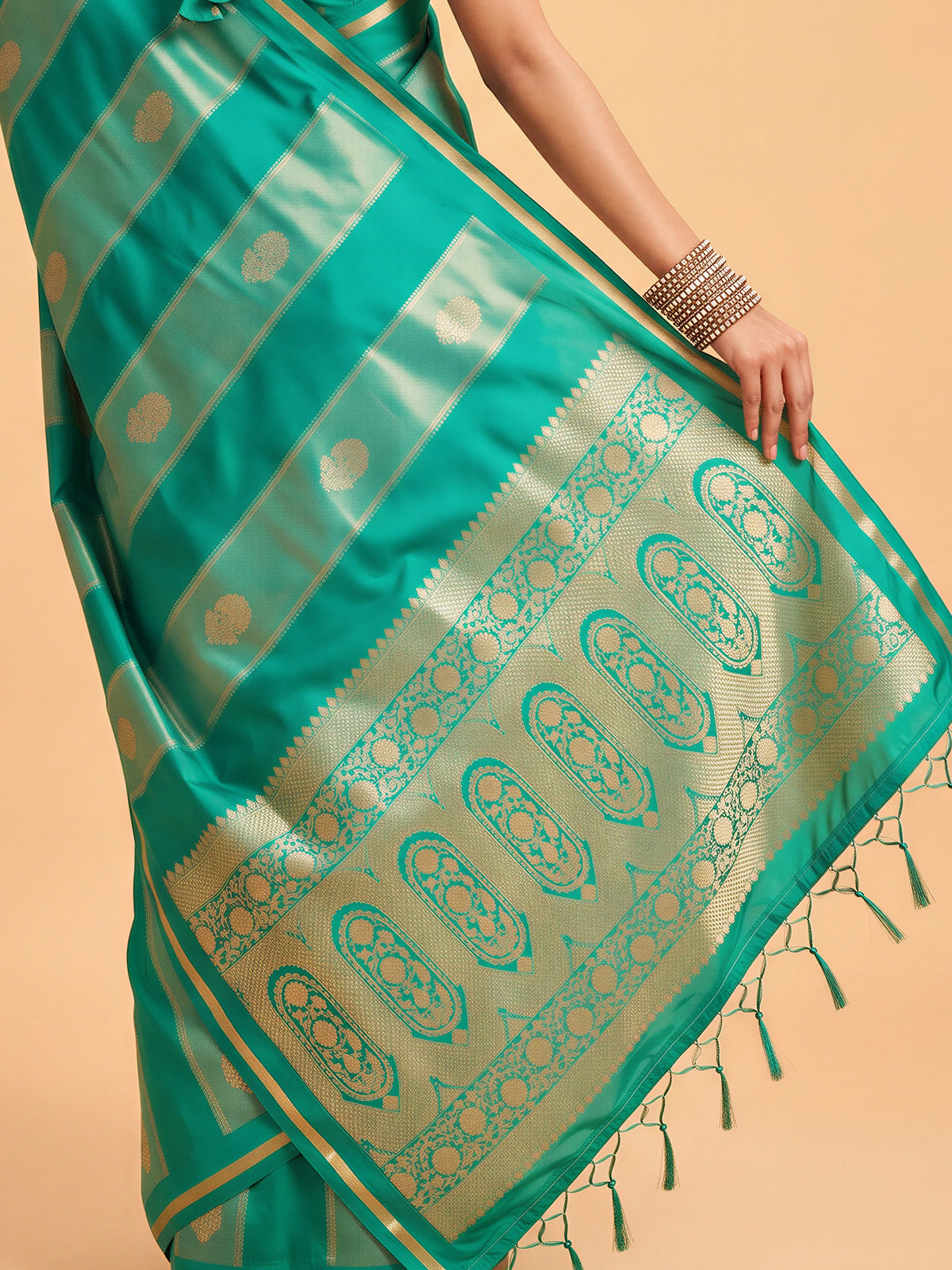 Teal Green Satin saree – detail view 5