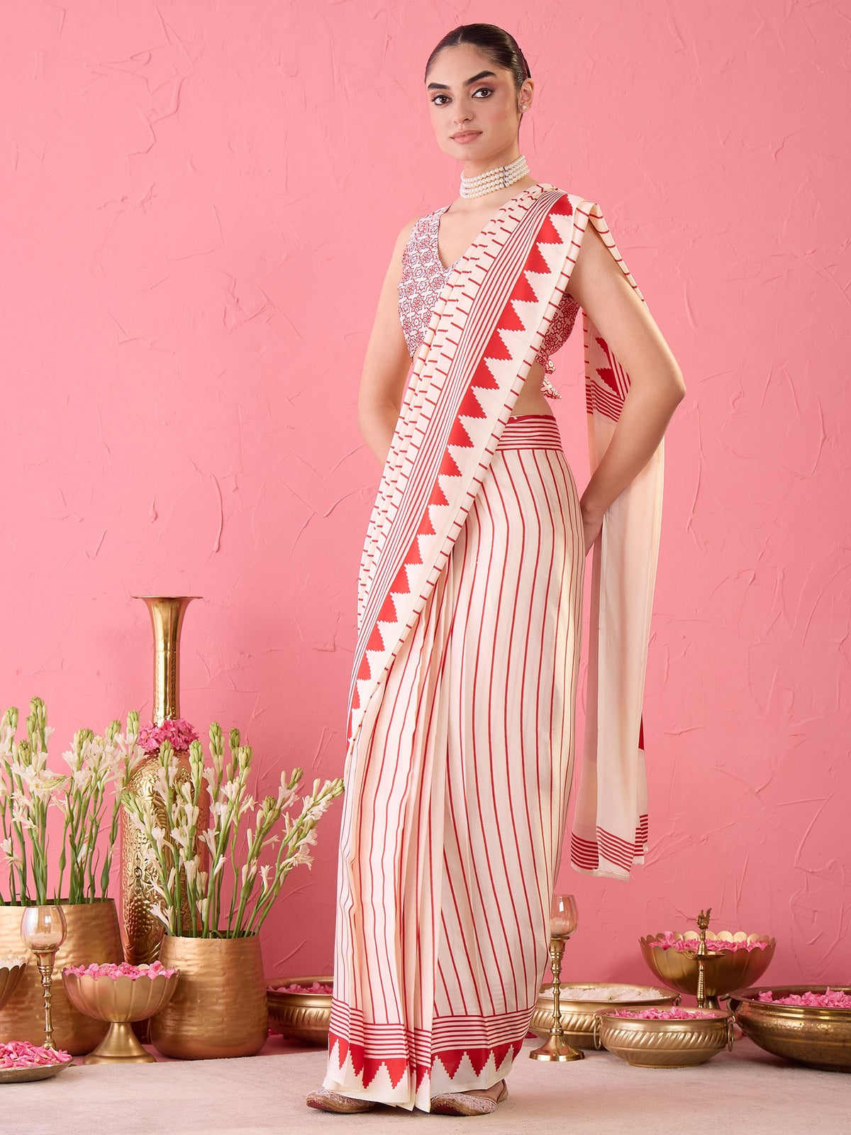 Cream Satin saree – detail view 1
