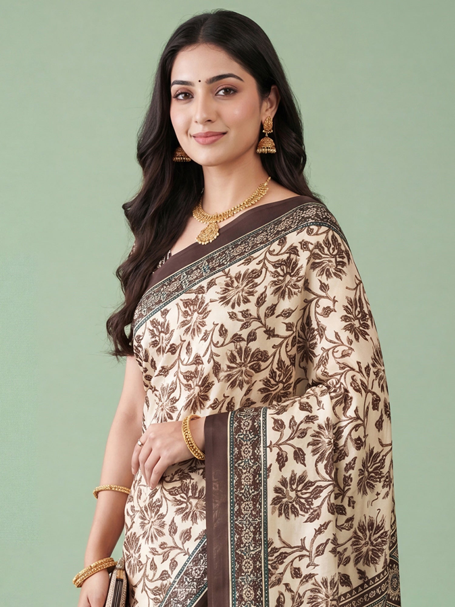 Cream Satin saree – detail view 4