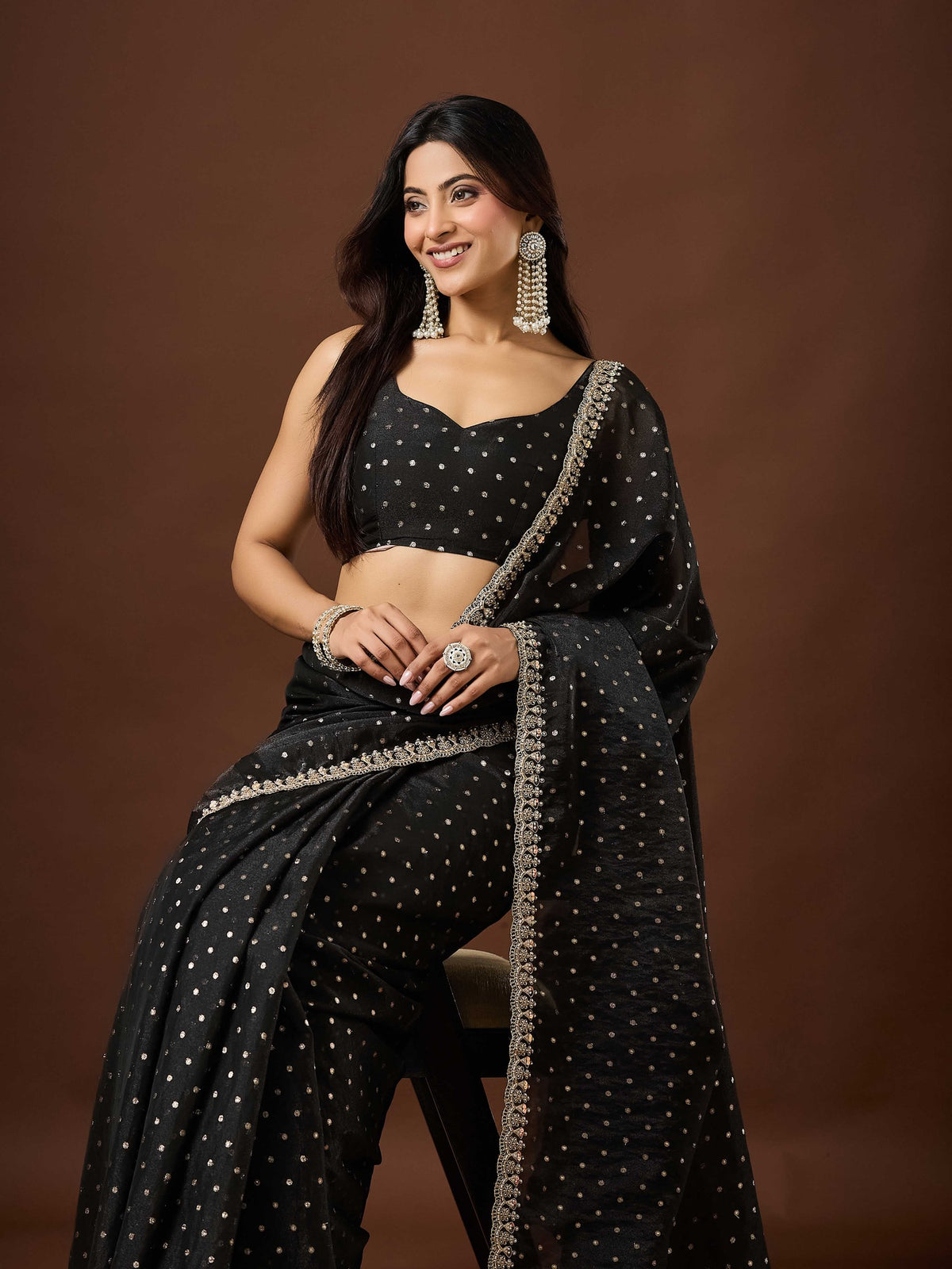 Black Georgette saree – detail view 4