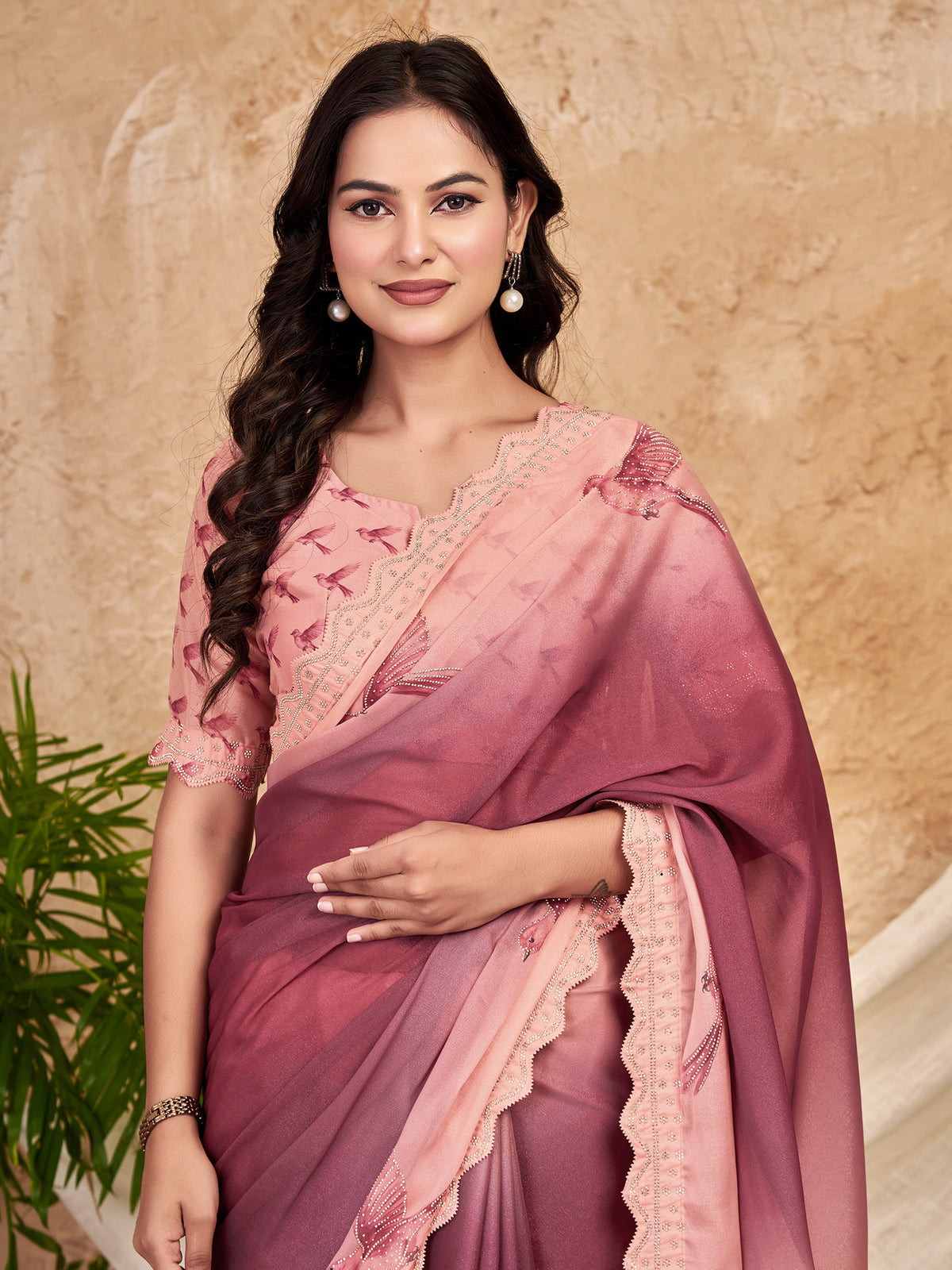 Mauve Georgette saree – detail view 4