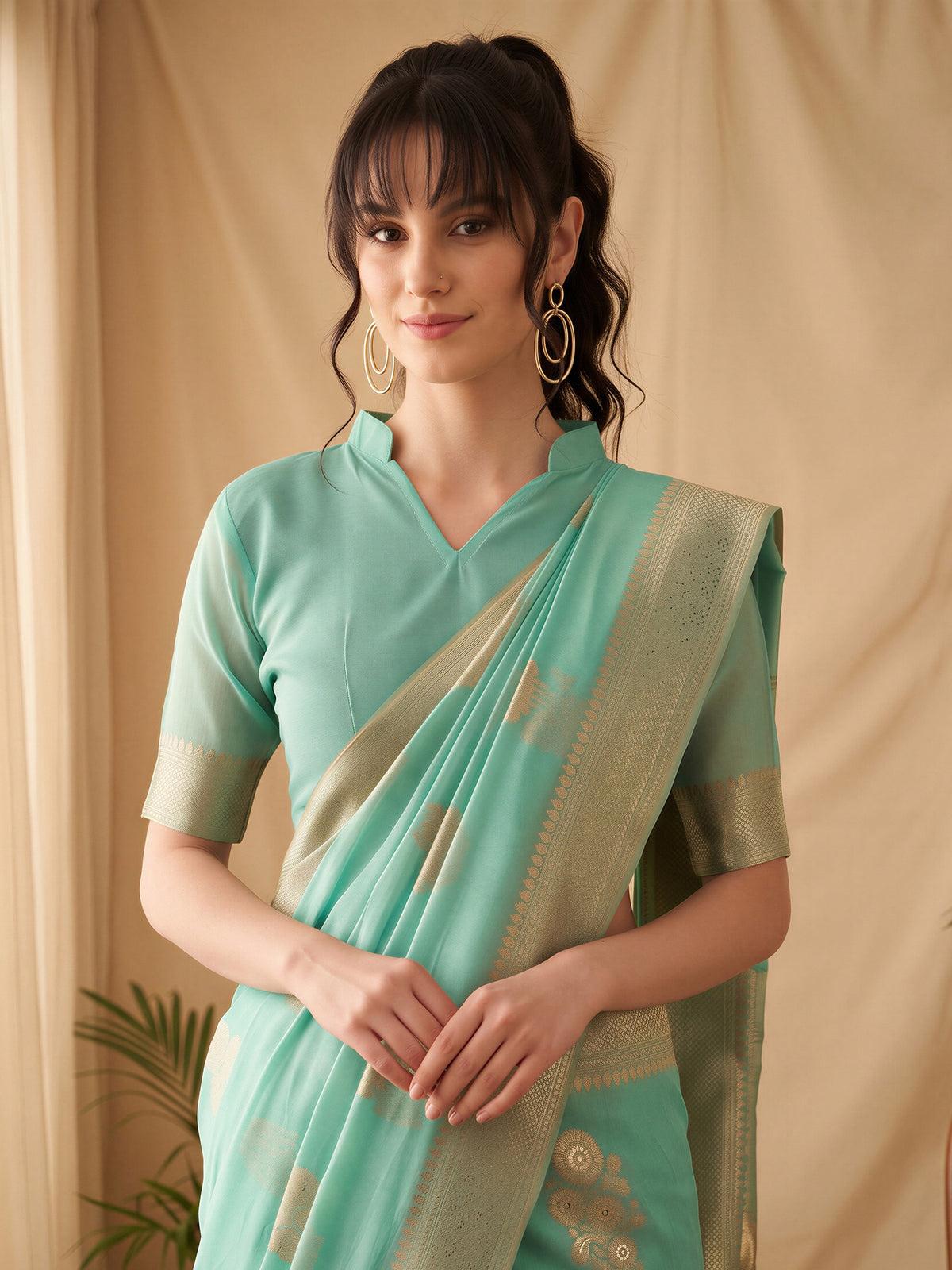 Teal Green Silk Blend saree – detail view 3
