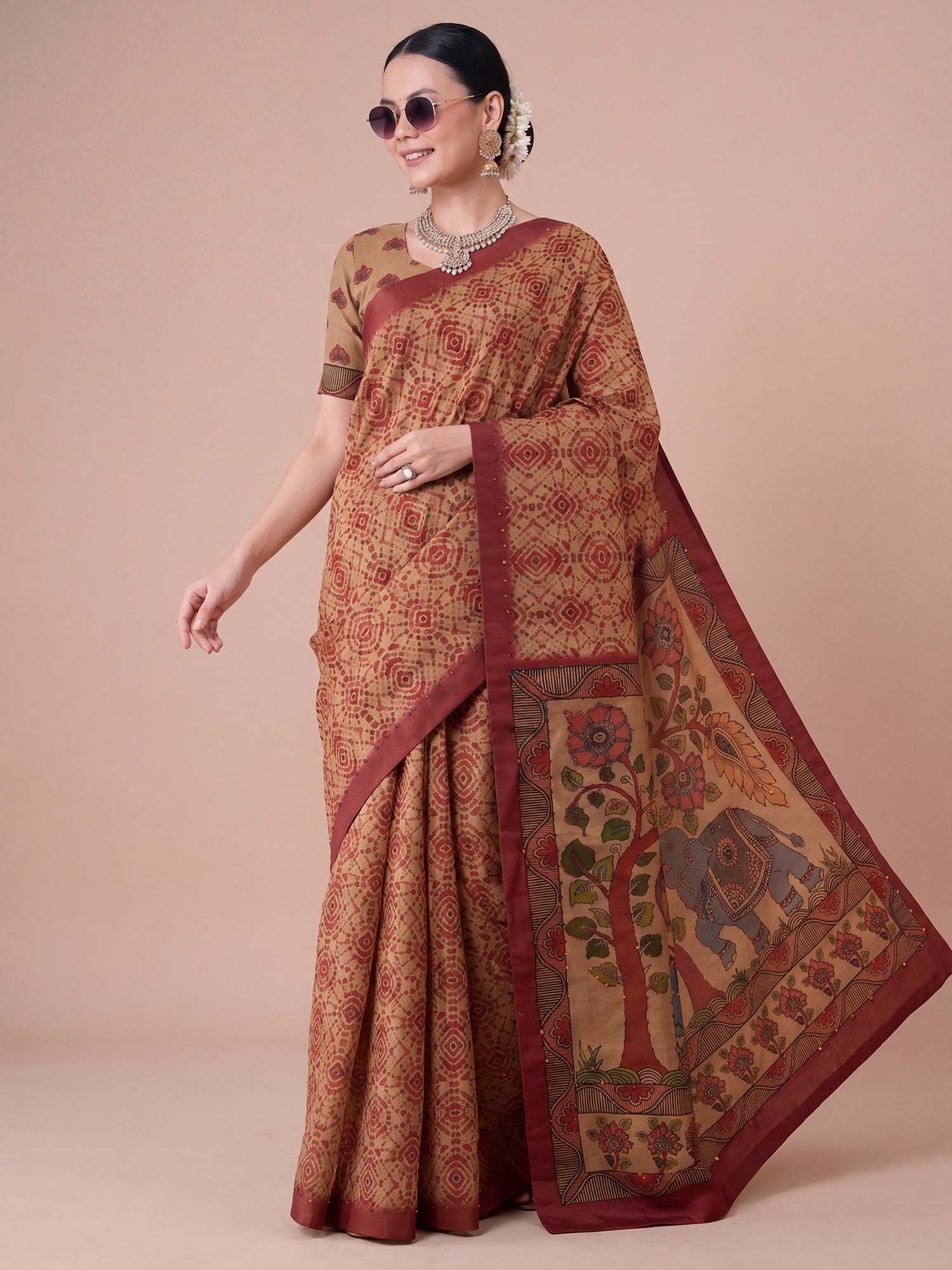 Beige Silk Blend saree – detail view 2