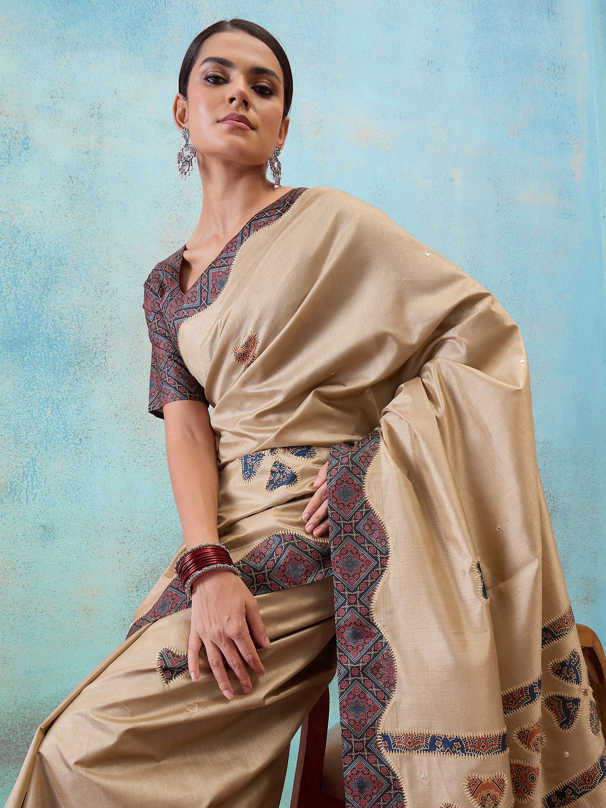 Light Brown silk blend saree view 5
