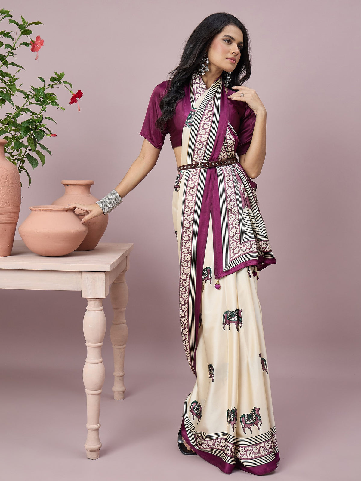 Off White satin saree view 5