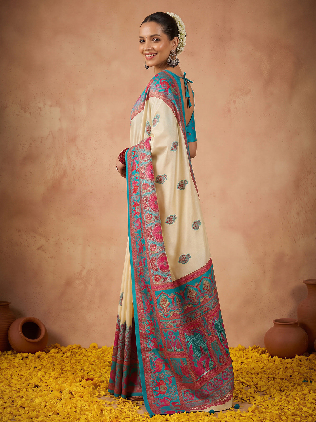 Teal Blue Silk Blend saree – detail view 2