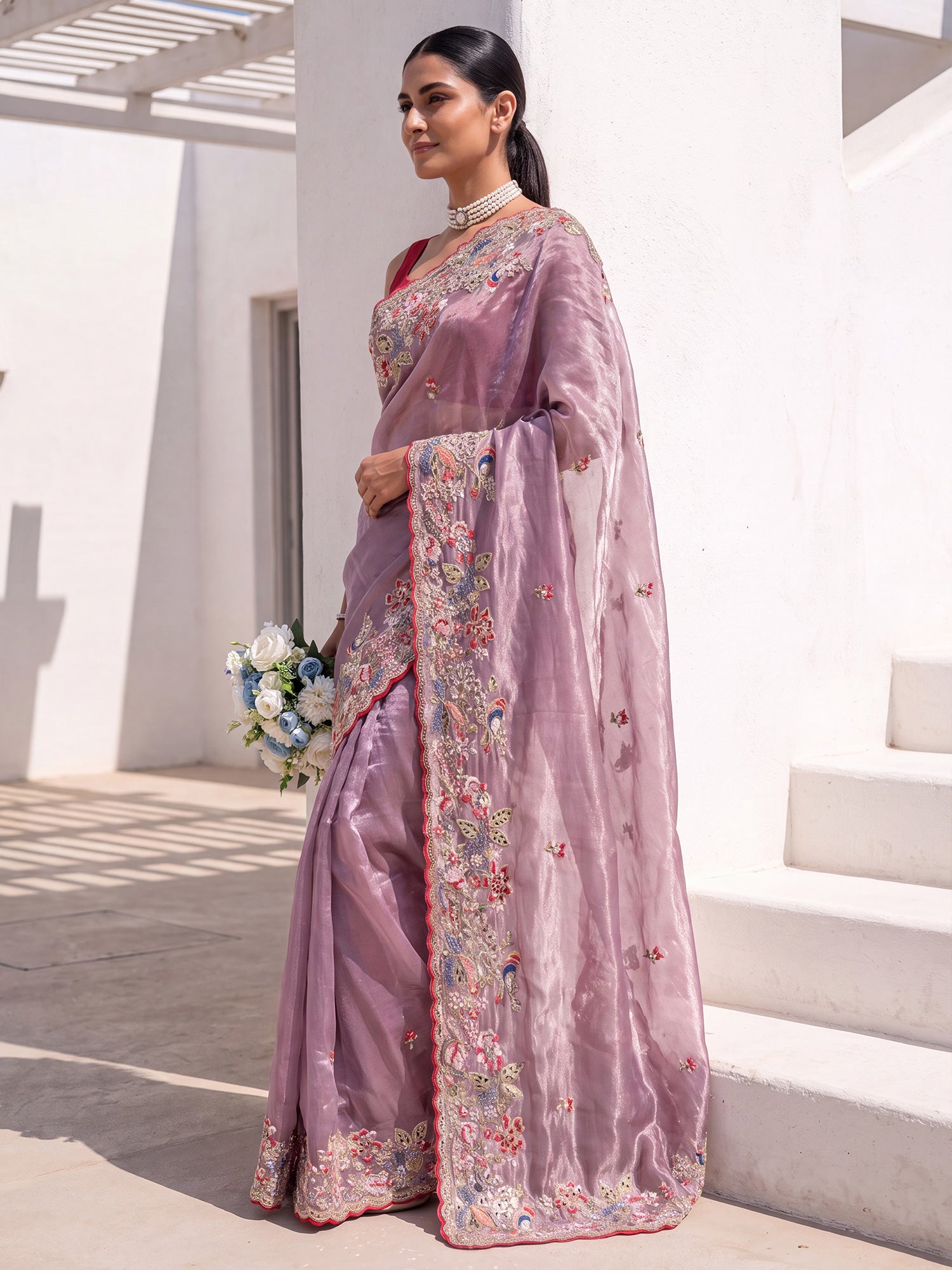 Purple Organza saree – detail view 2
