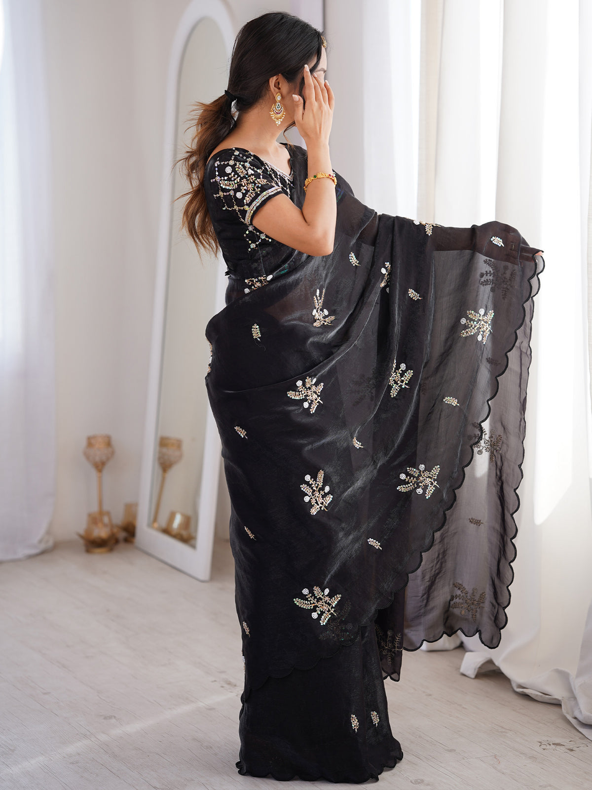 Black Satin saree – detail view 3
