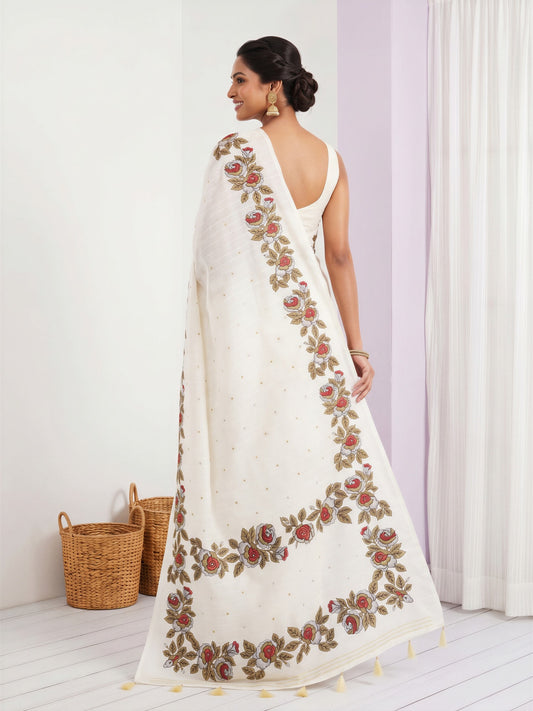 Off White Dola Silk saree – detail view 1
