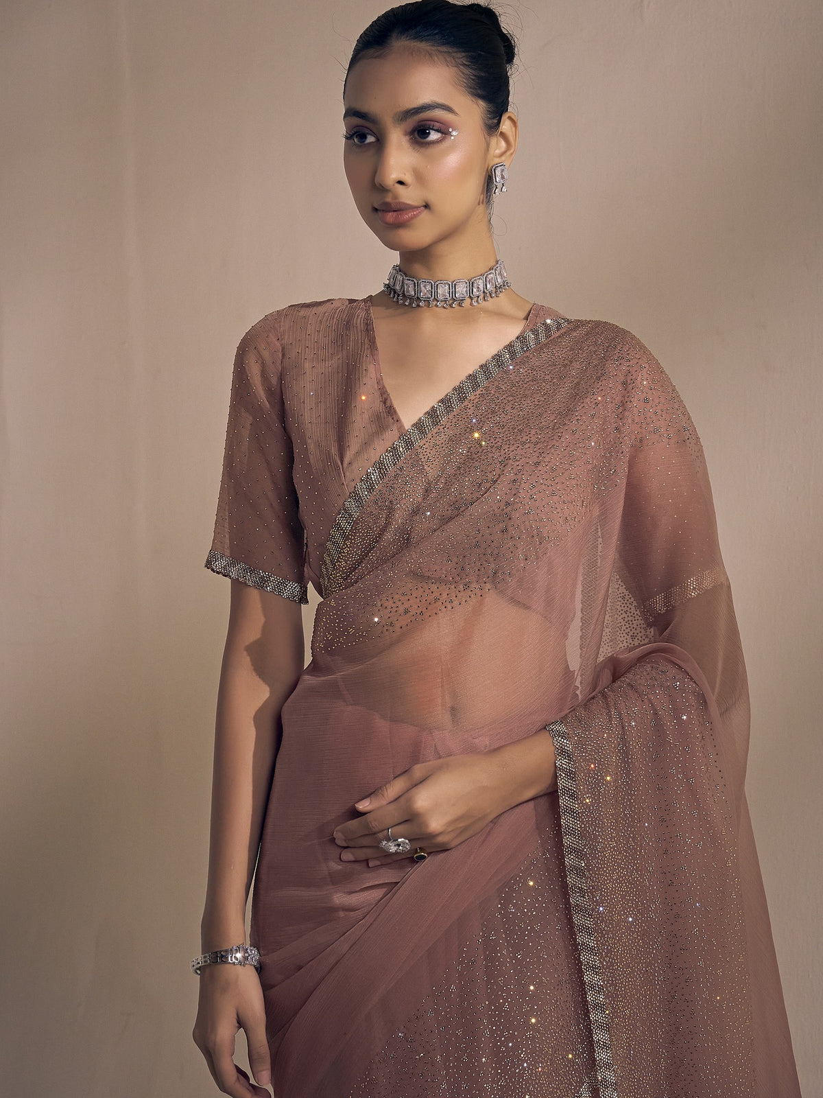 Rose Gold chiffon saree view 5