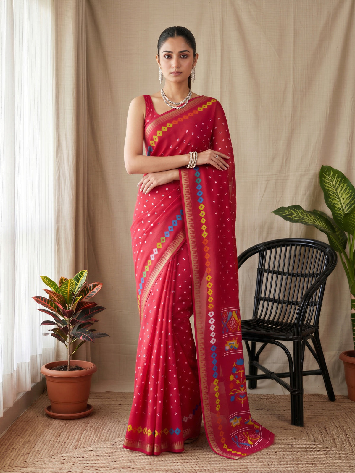 Pink Georgette saree – detail view 3