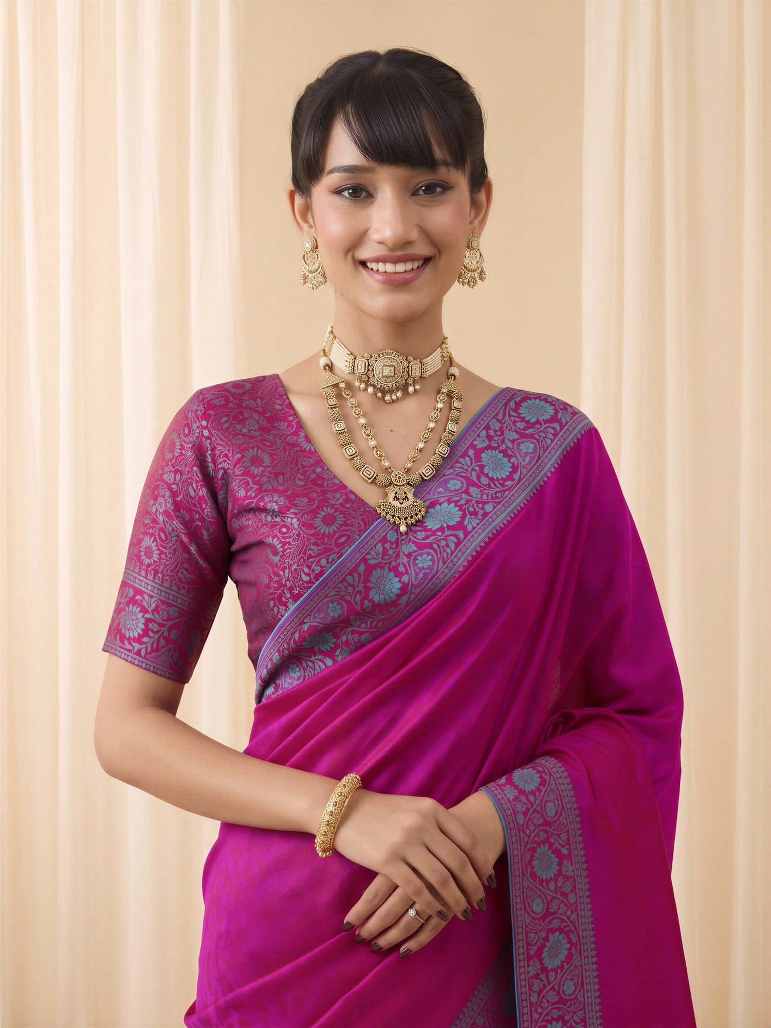 Magenta Silk Blend saree – detail view 4