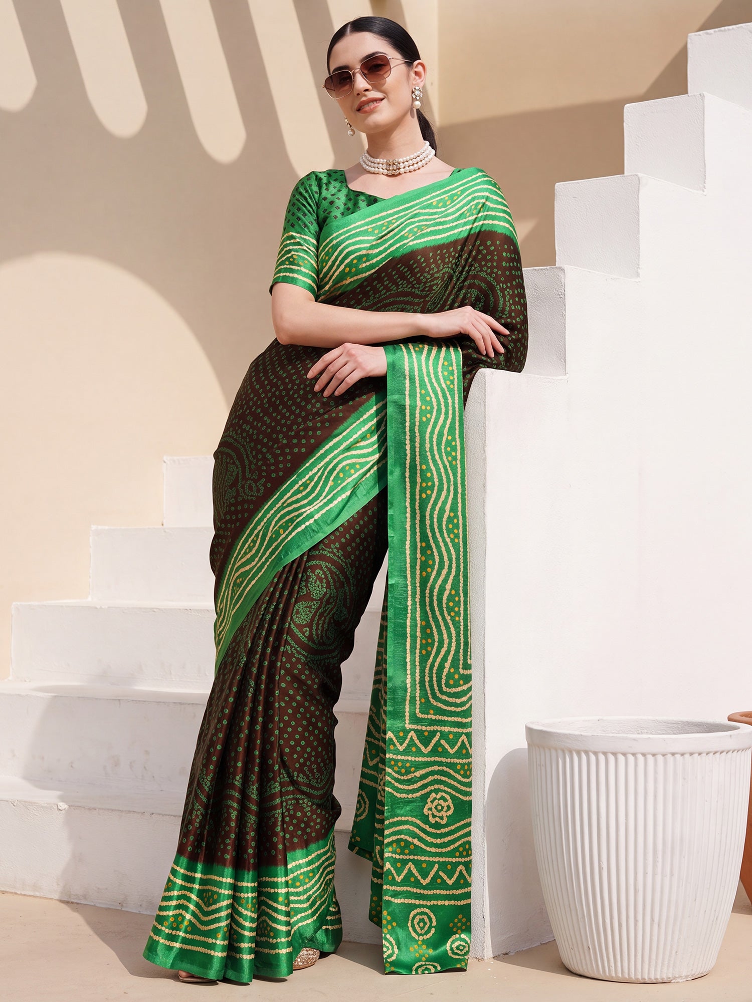 Brown Satin Silk saree – detail view 3