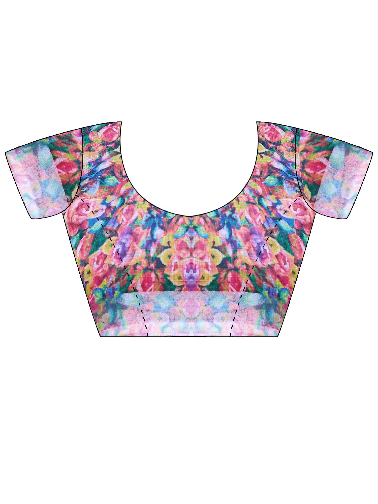 Unstitched multicolored cotton linen blouse piece with floral design