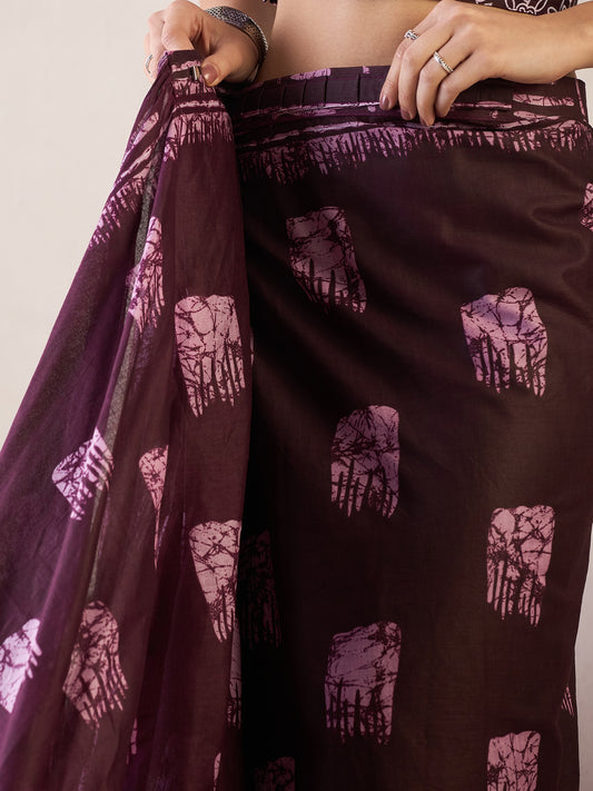 Burgundy Cotton saree – detail view 1