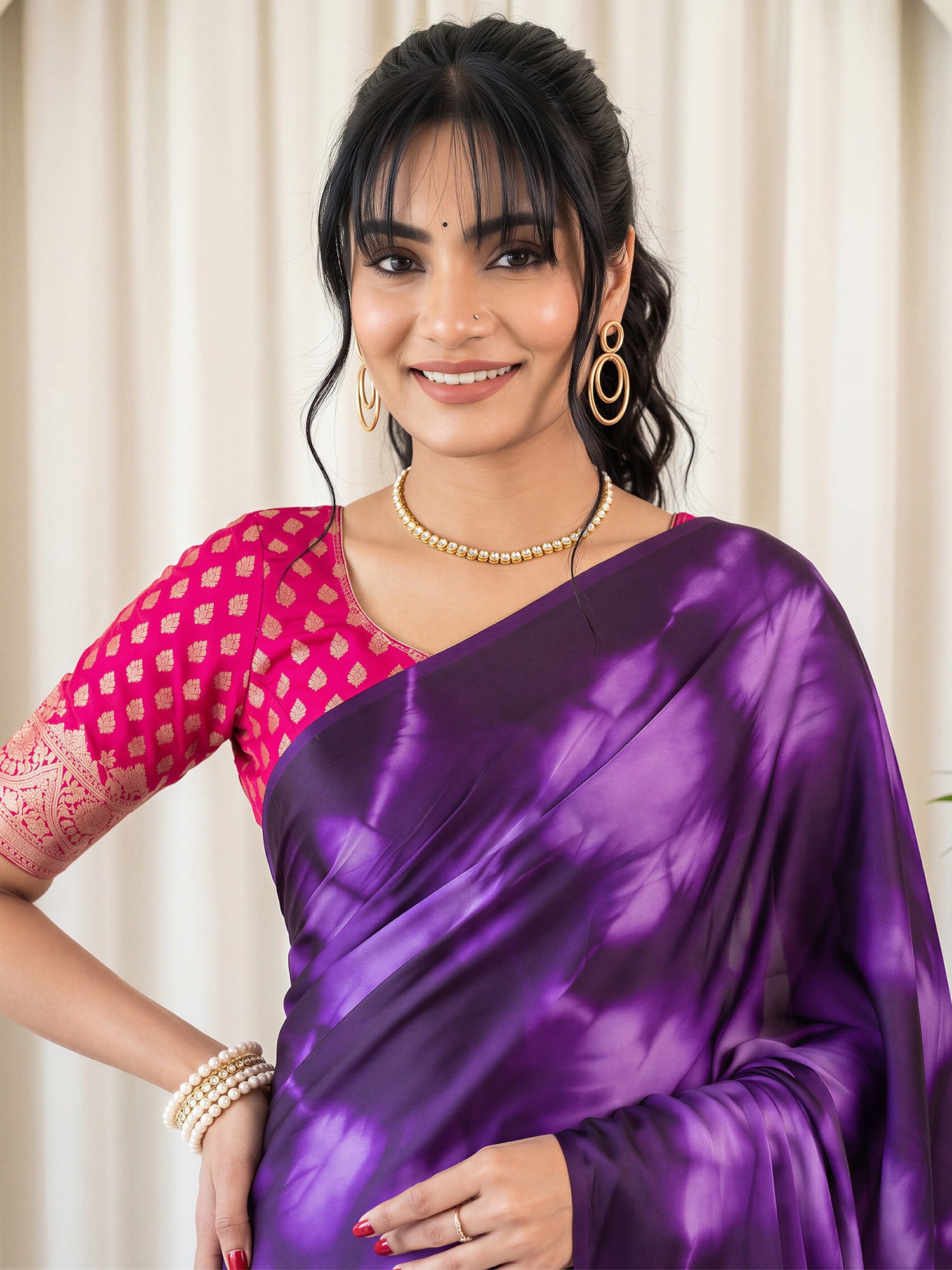 Purple Satin Silk saree – detail view 4