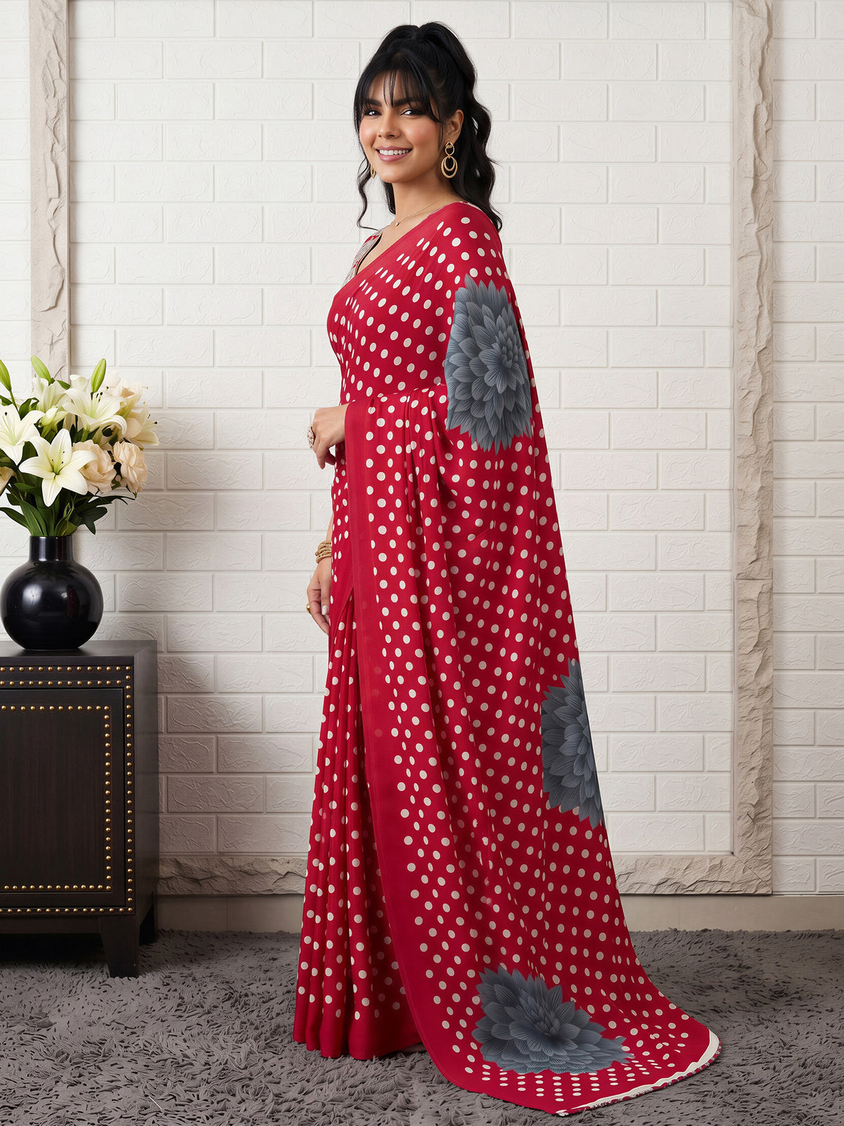 Maroon Satin saree – detail view 2