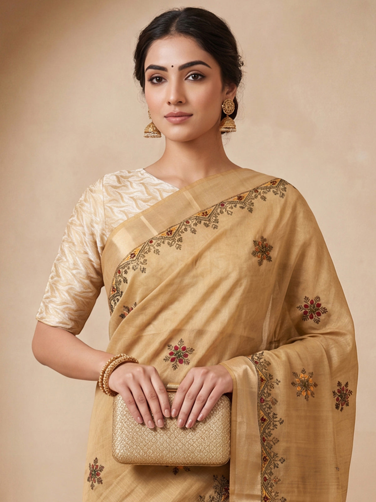 Beige Cotton Linen saree – detail view 3