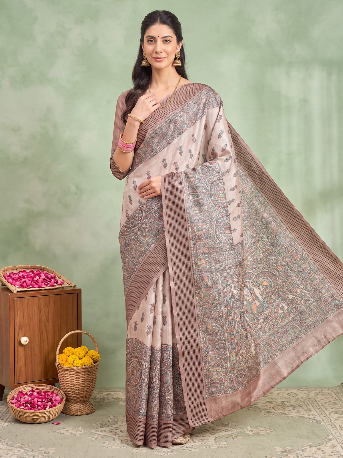Beige Manipuri Silk saree – detail view 3