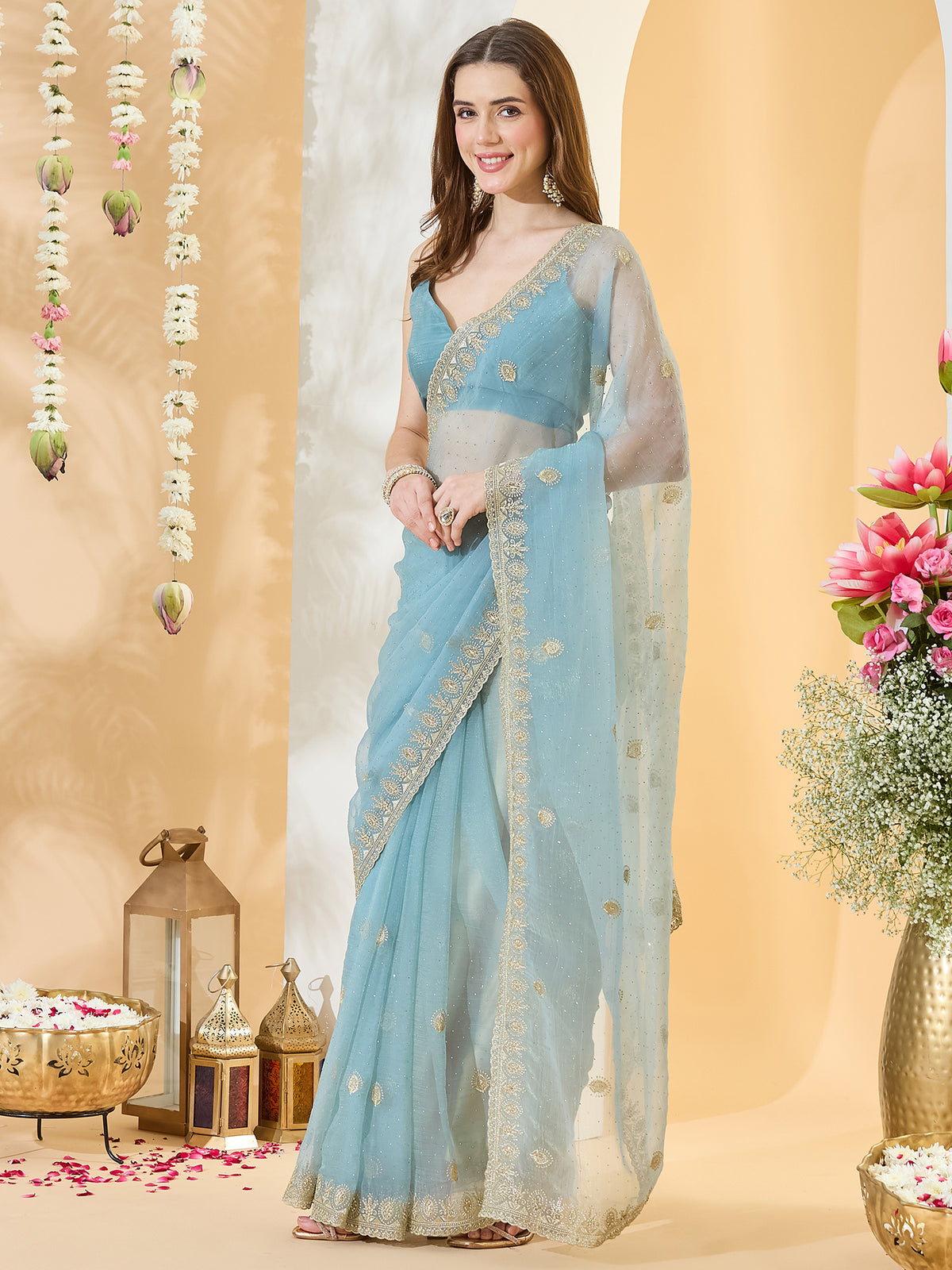 Light Blue Tissue saree – detail view 2