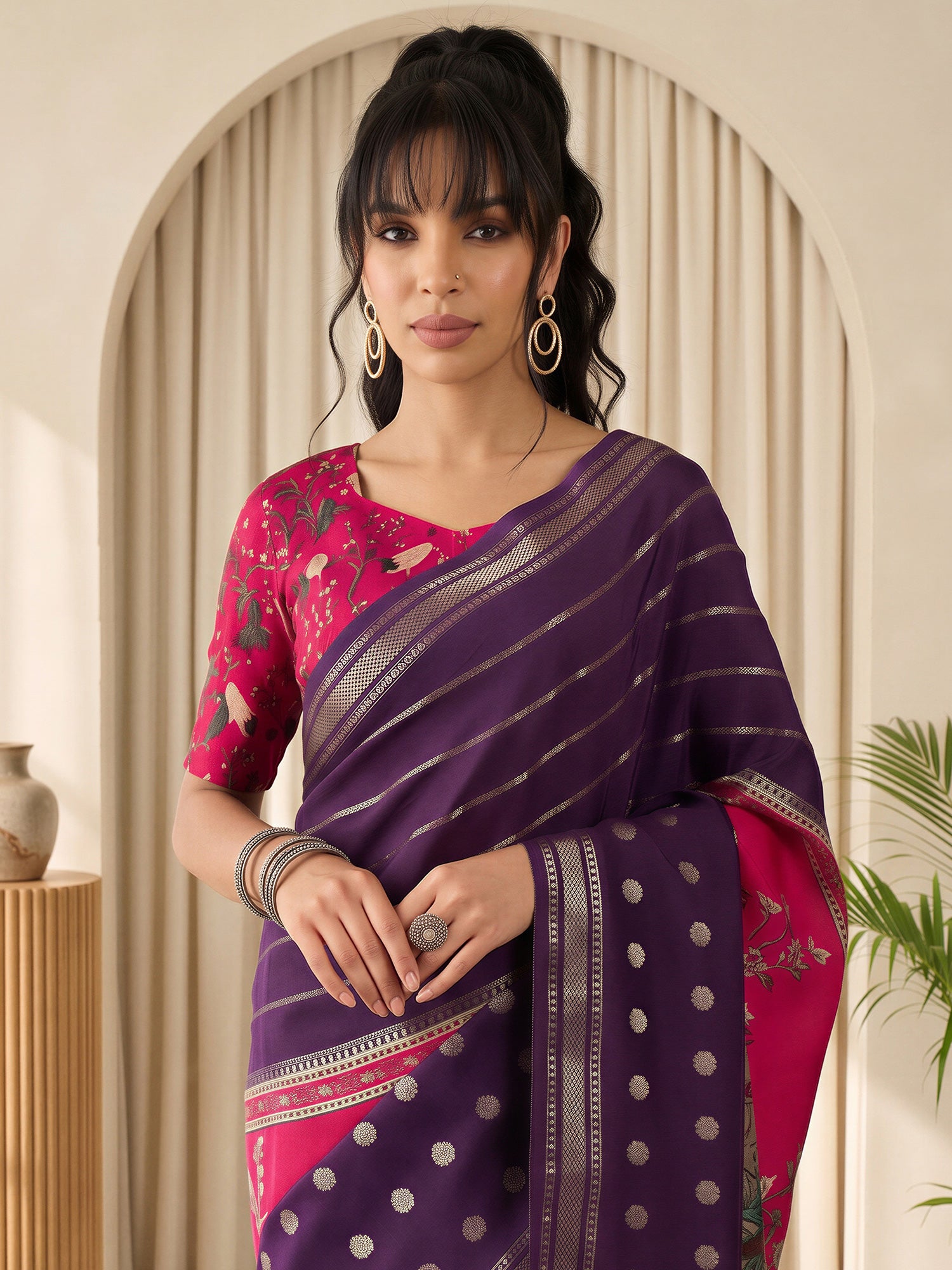Purple Viscose Silk saree – detail view 4