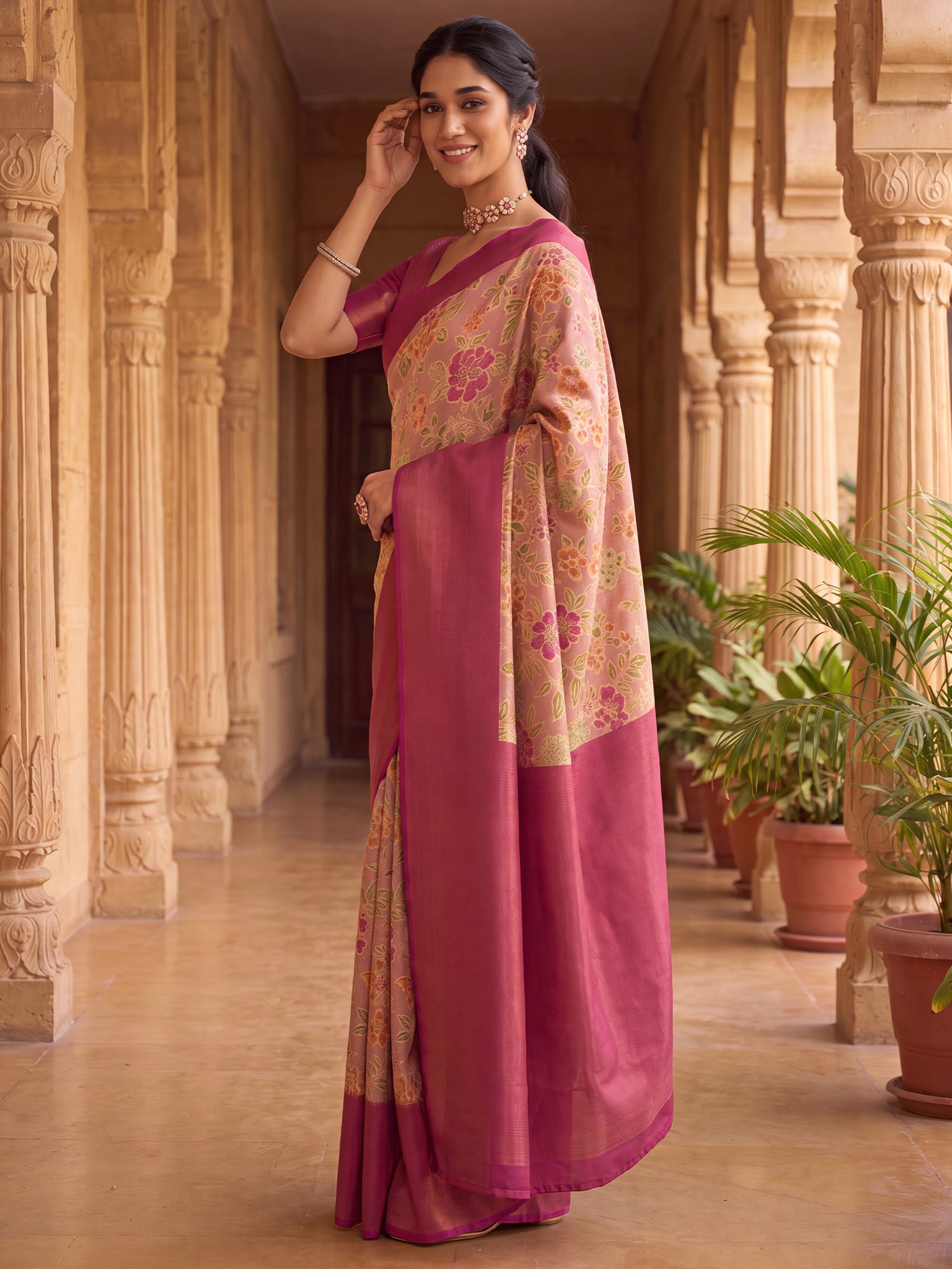 Beige Silk Blend saree – detail view 2