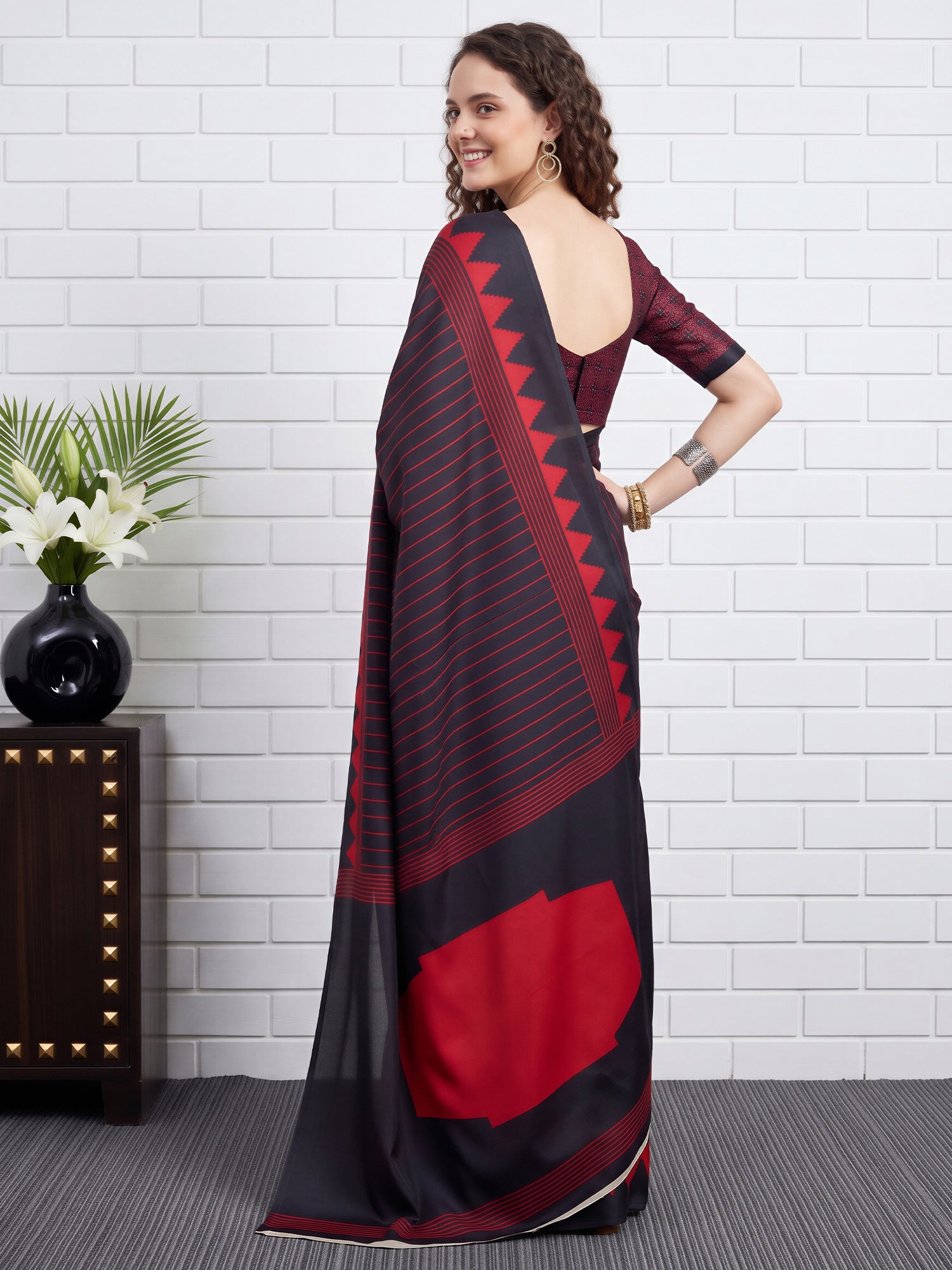 Black Satin saree – detail view 1