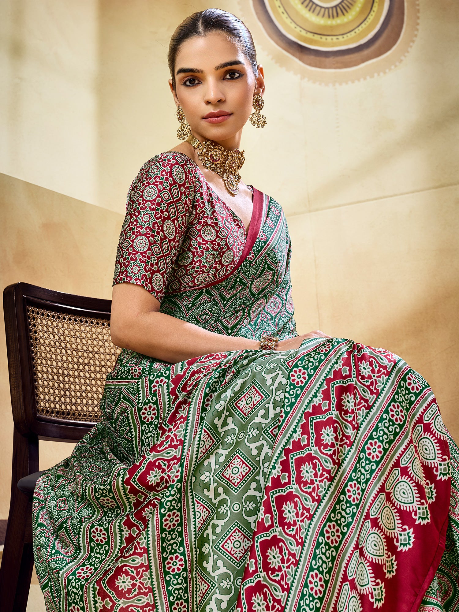 Green Satin saree – detail view 3