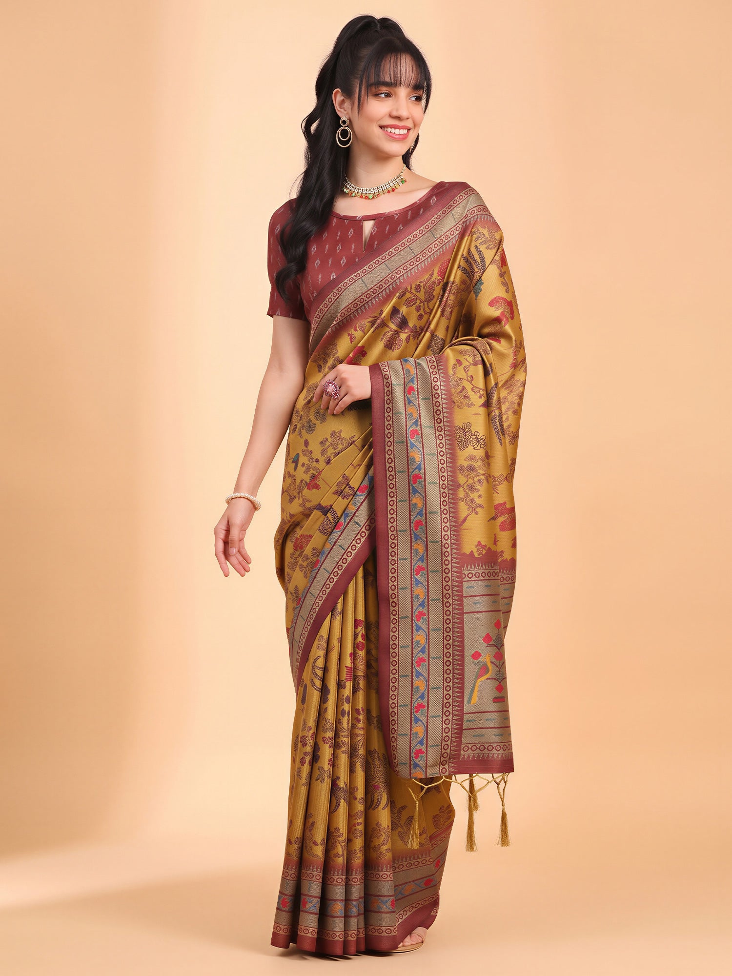 Mustard Cotton Blend saree – detail view 3
