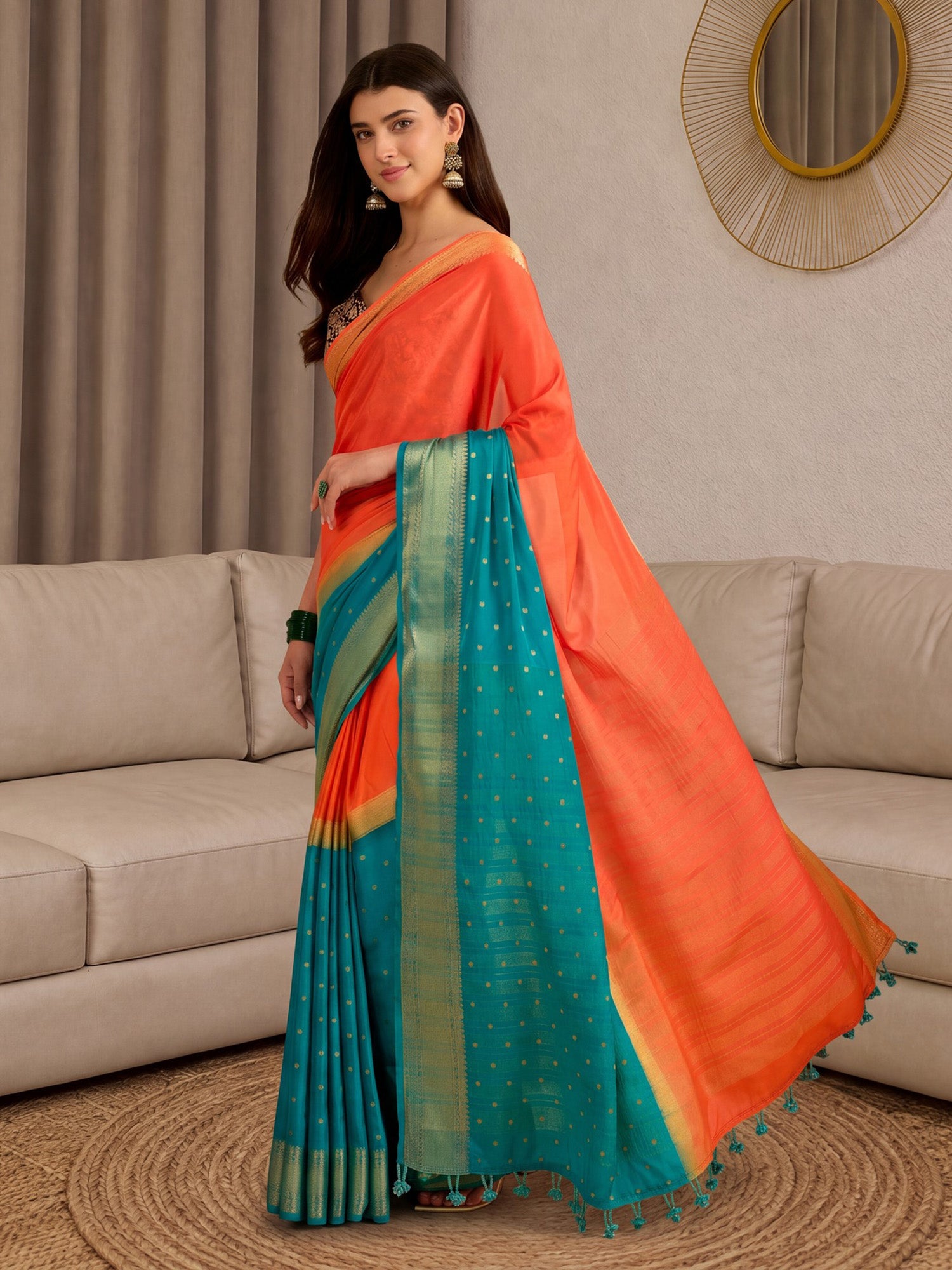 Orange Mysore Silk saree – detail view 3