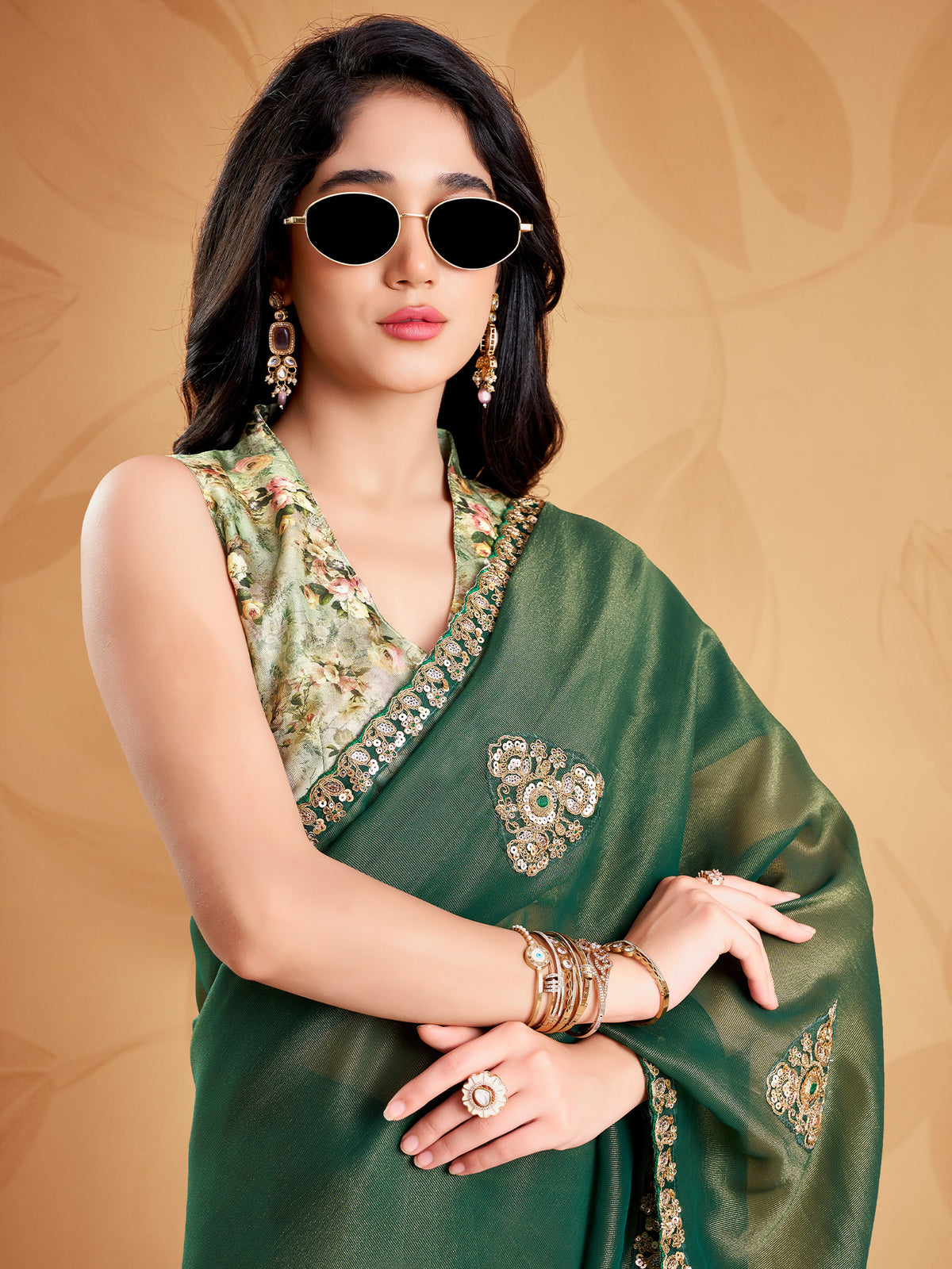 Green Tissue saree – detail view 2