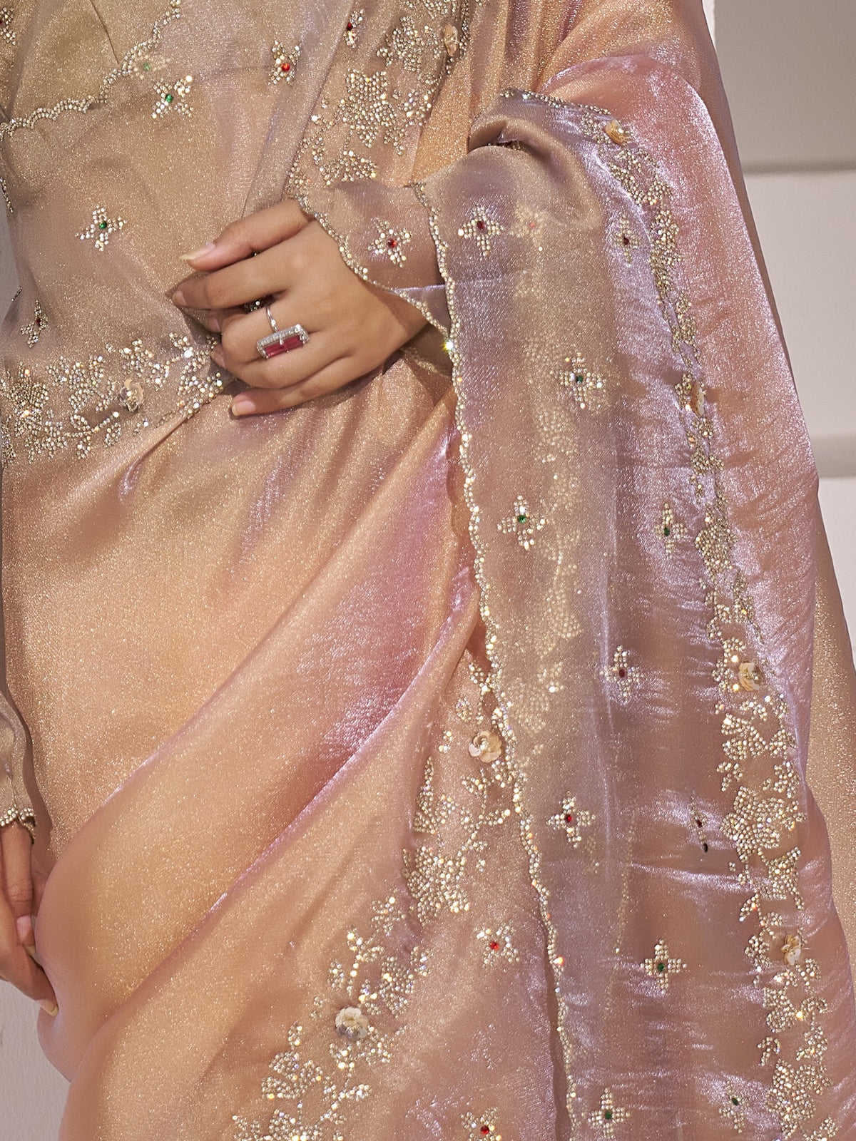 Peach organza saree view 6