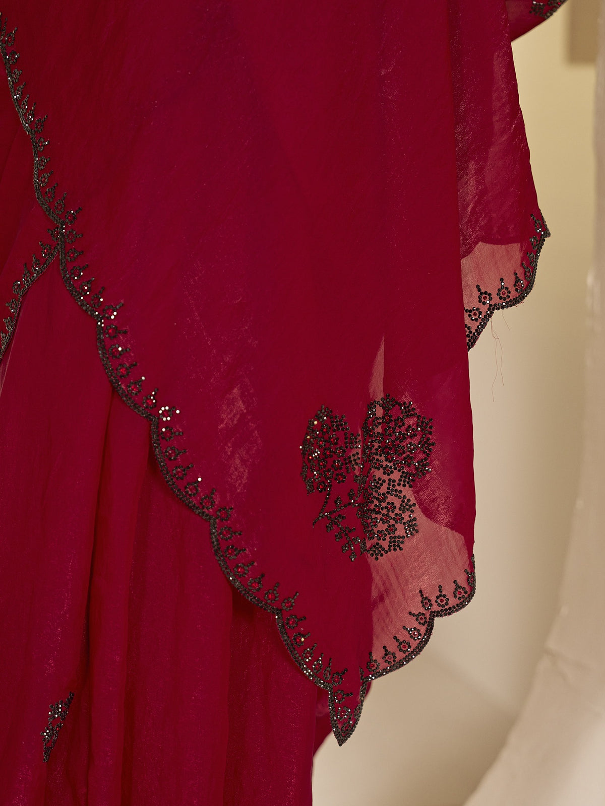 Red satin silk saree view 5