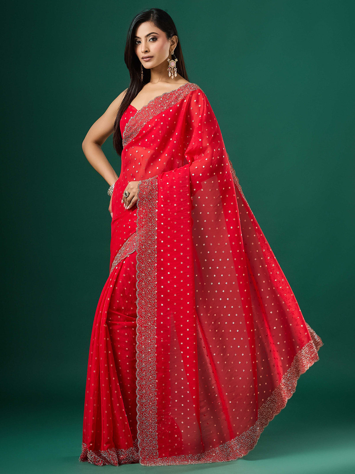 Red Silk Blend saree – detail view 2