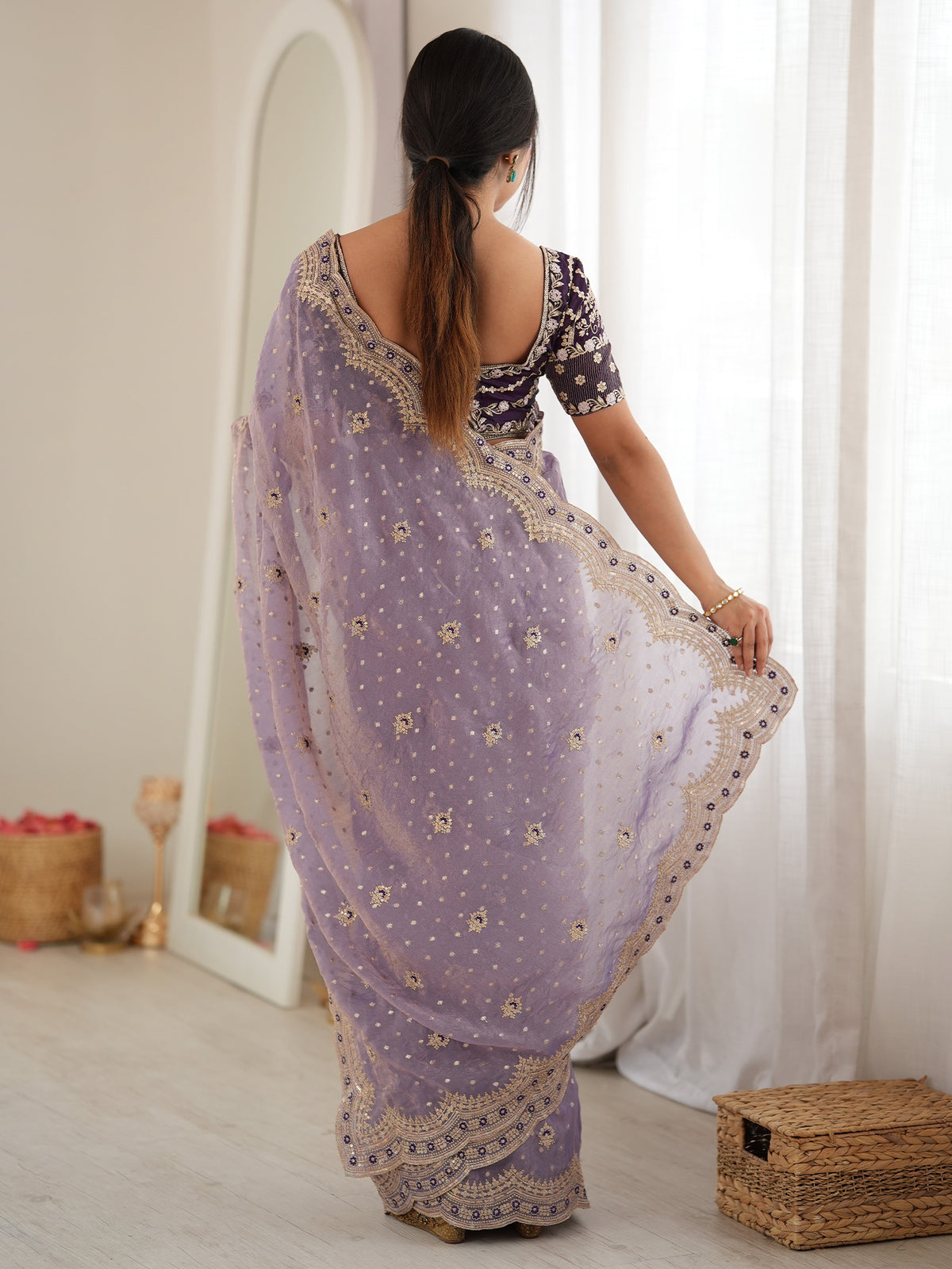 Lavender Silk Blend saree – detail view 1