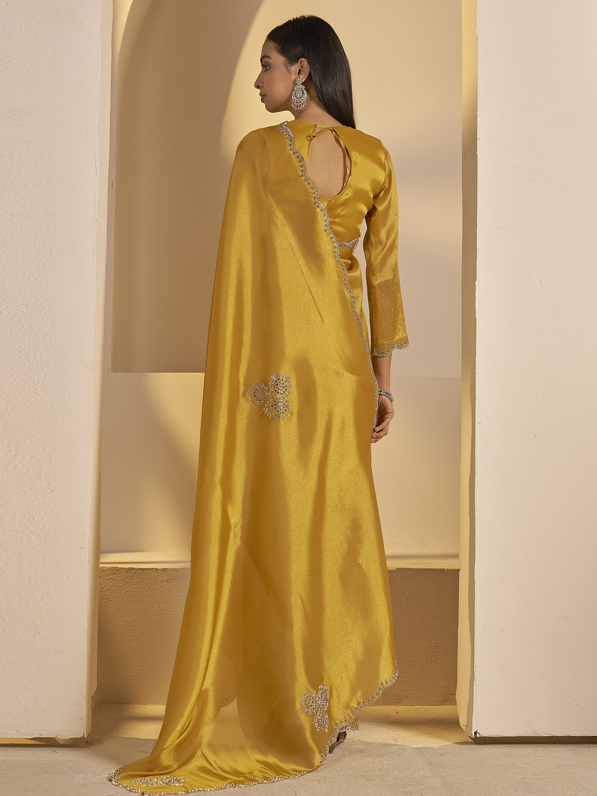 Gold organza saree view 4