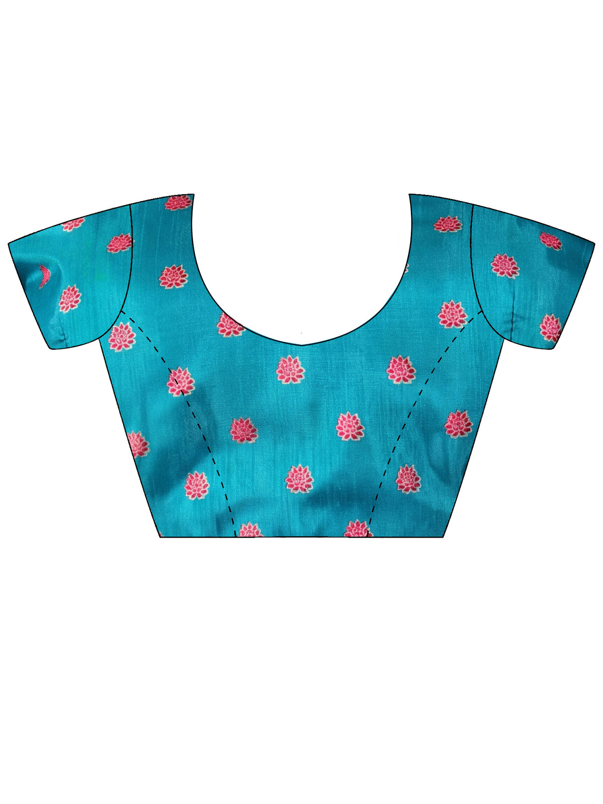 Unstitched teal blue silk blend blouse piece with ethnic motif design