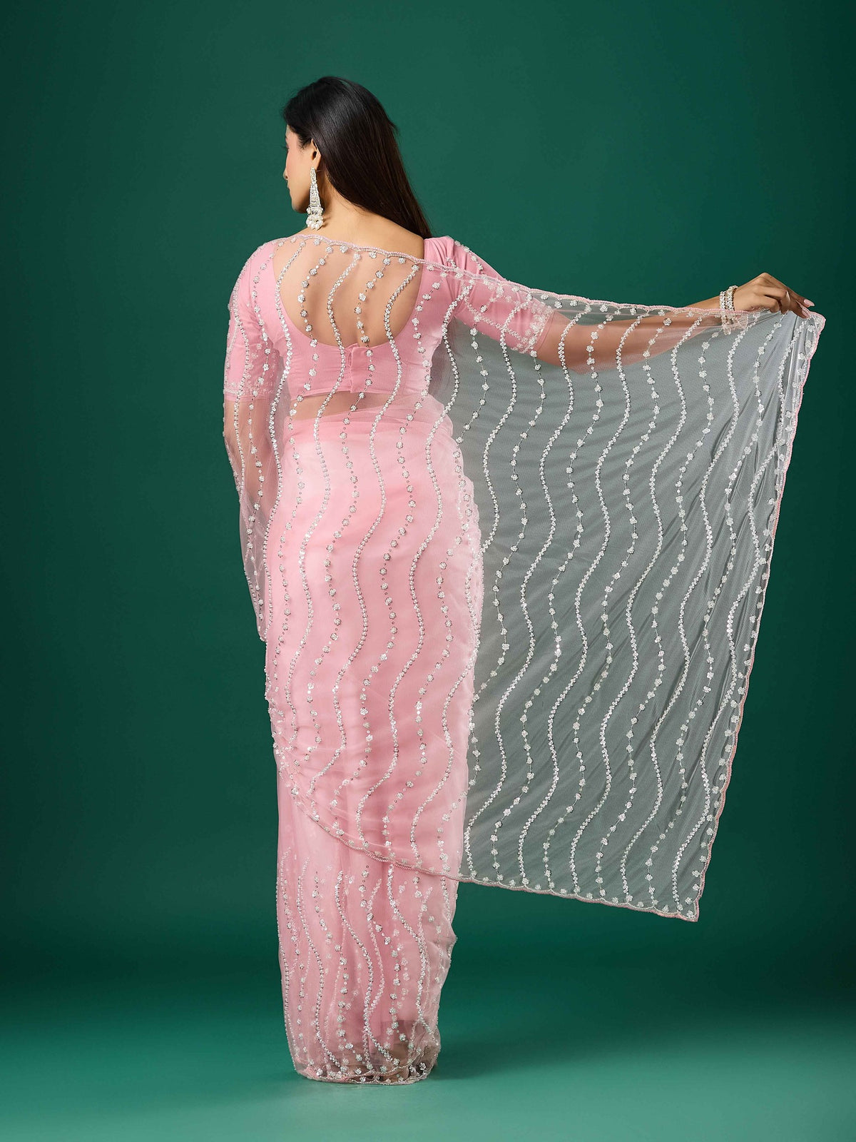 Pink Net saree – detail view 4