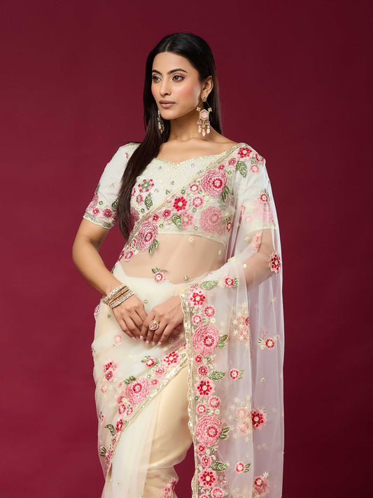 Off White Net saree – detail view 1