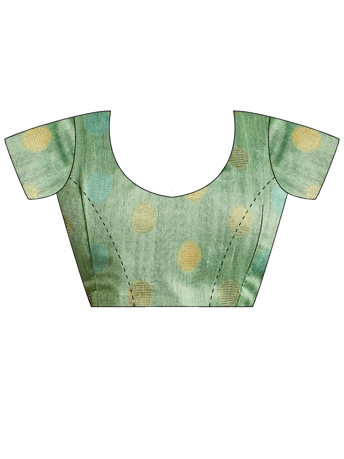 Unstitched light green bhagalpuri silk blouse piece with ethnic motif design