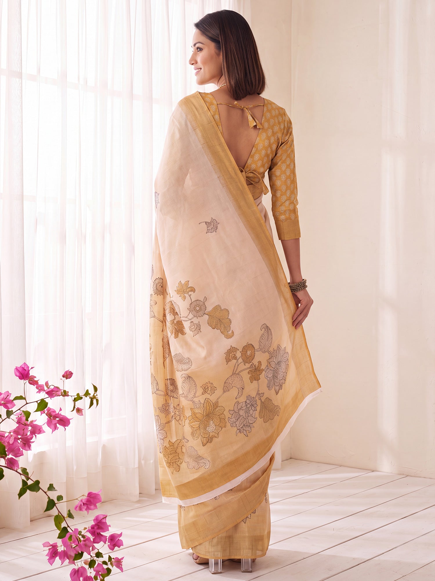 White Satin Silk saree – detail view 1