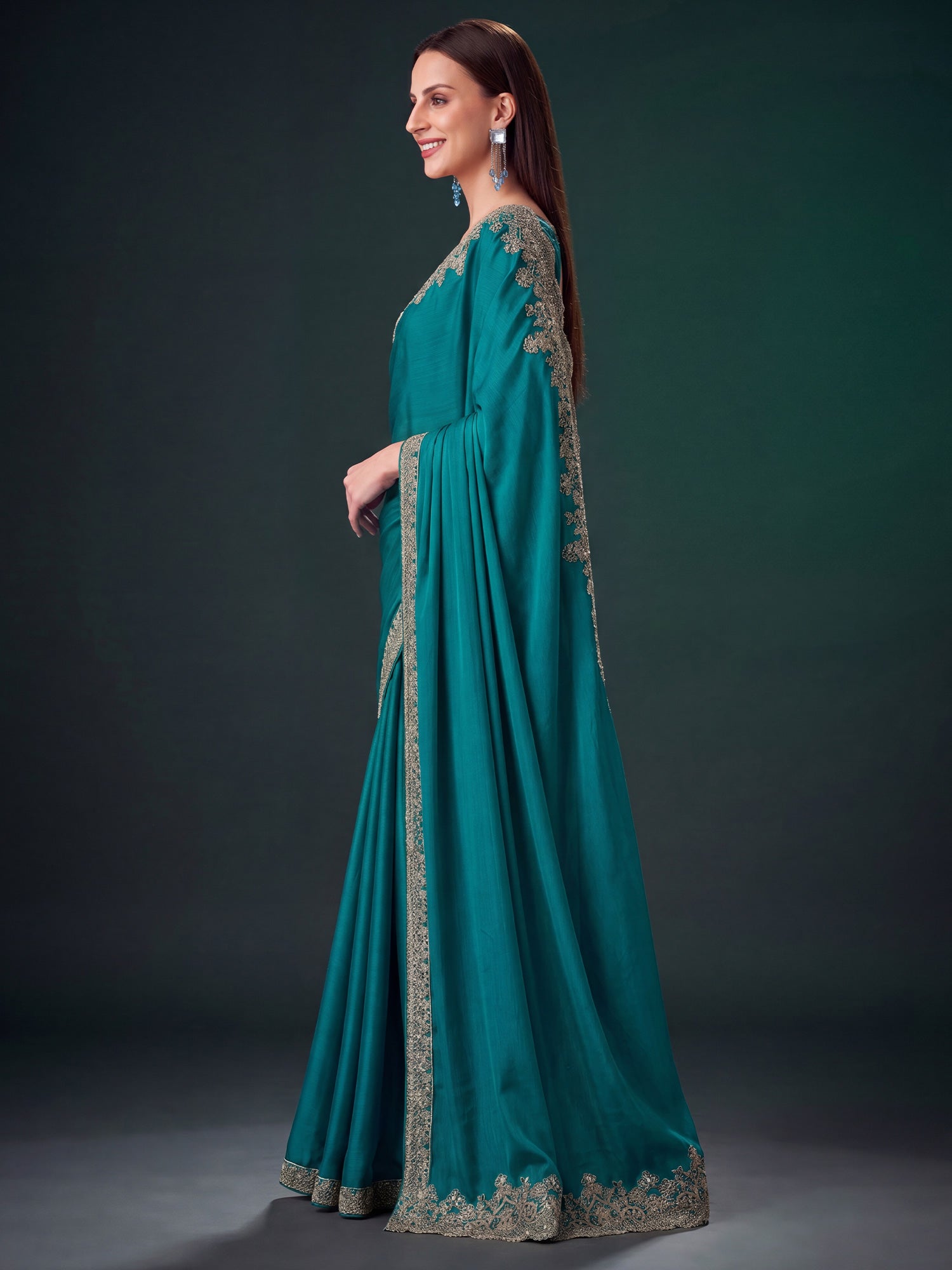 Teal Green Pure Chiffon saree – detail view 2