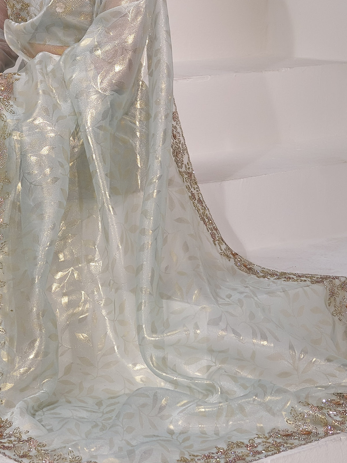 Light Blue organza saree view 5