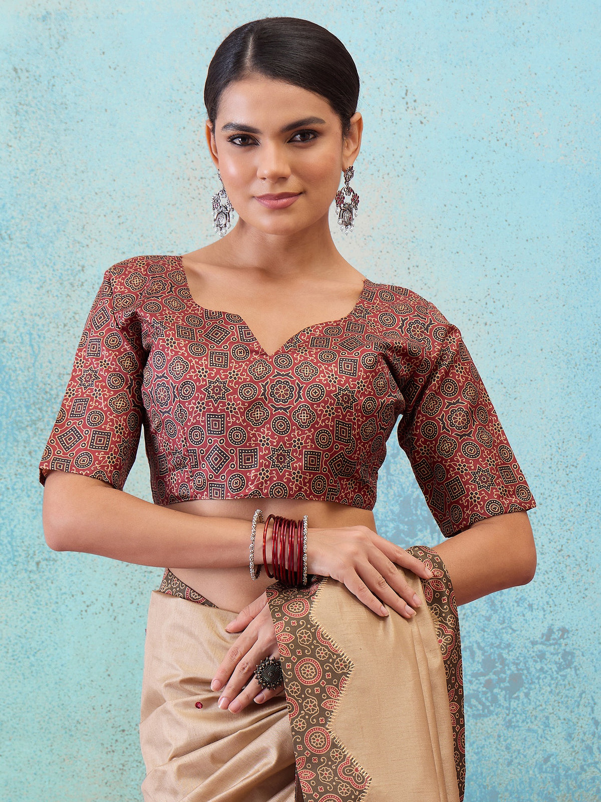 Light Brown silk blend saree view 2