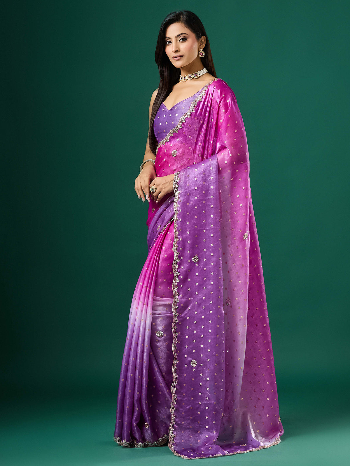 Lavender Satin saree – detail view 2