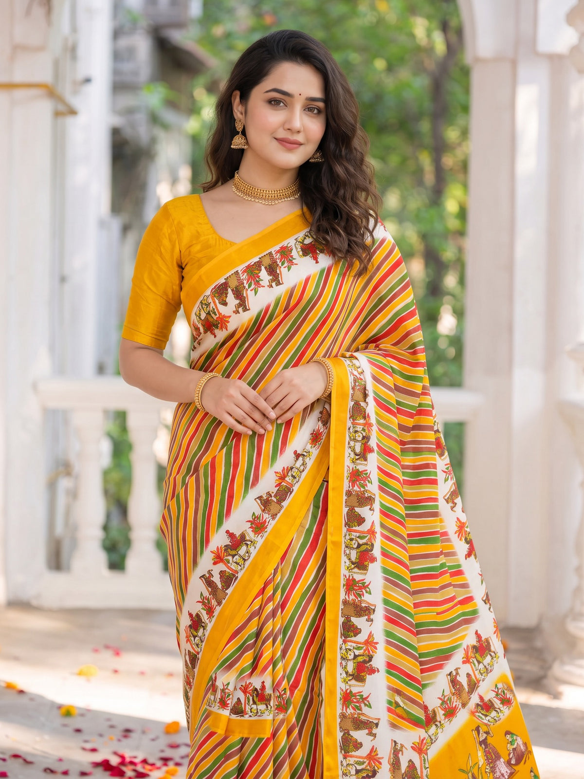 Yellow crepe saree view 3