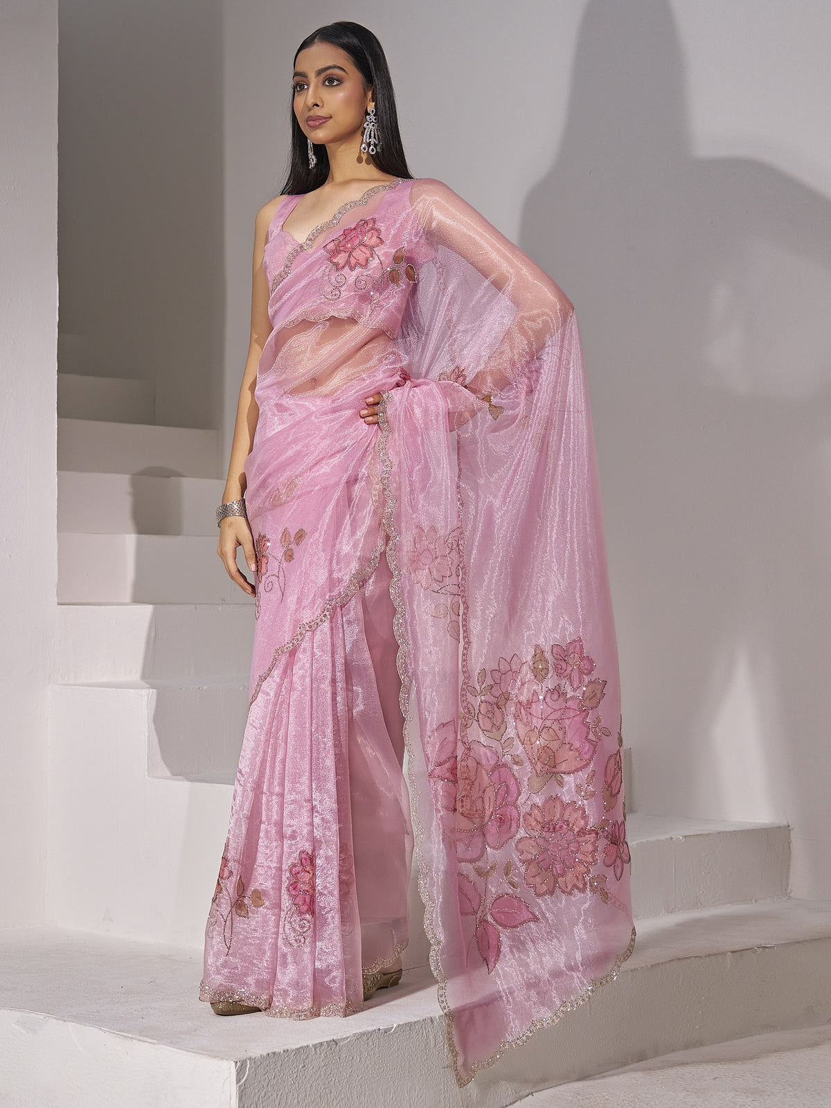 Lavender organza saree view 1