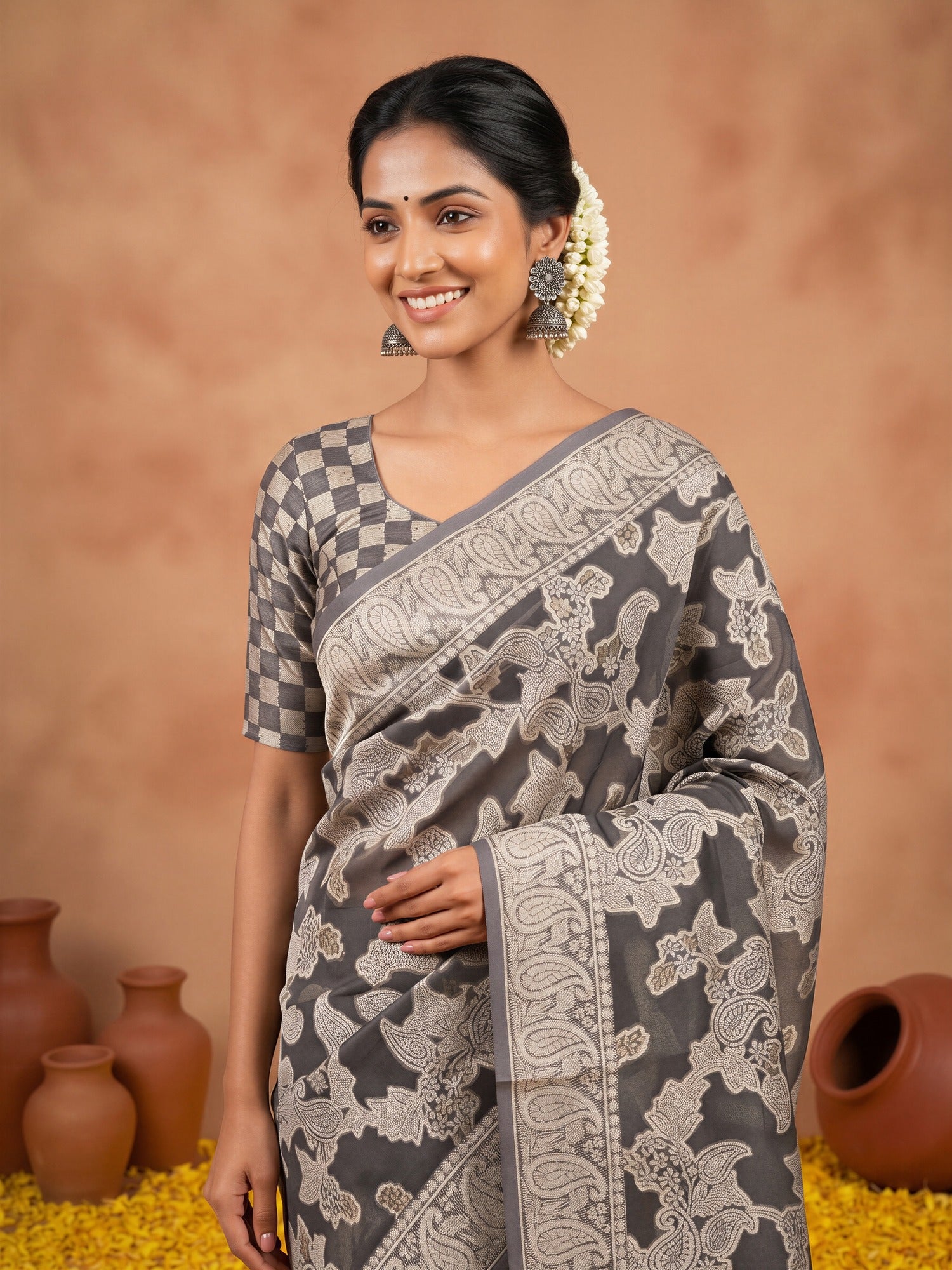 Black Organza saree – detail view 4
