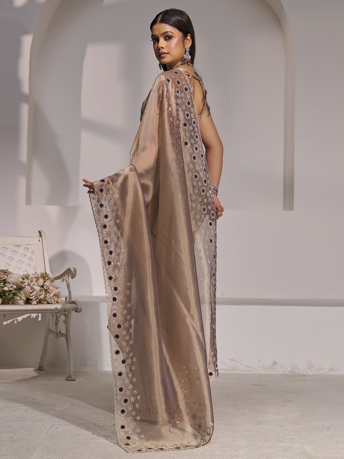 Silver organza saree view 3