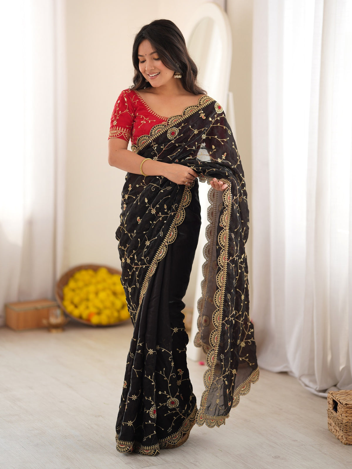 Black organza saree view 2